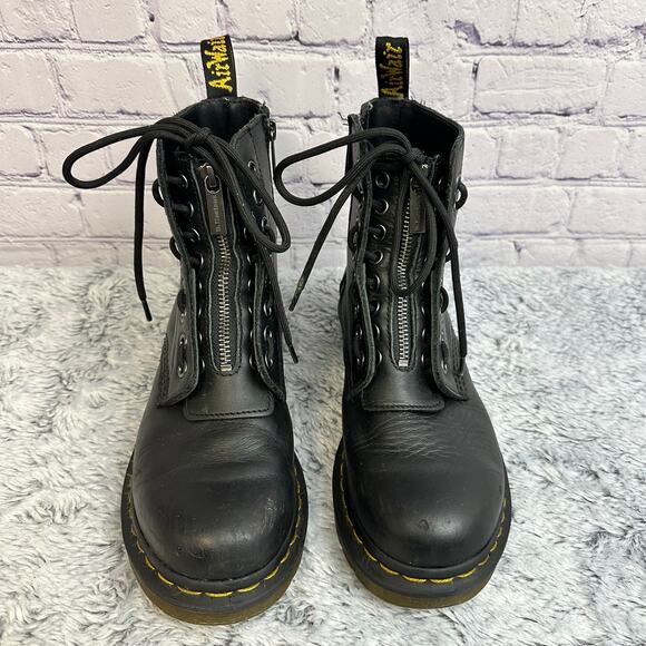 Dr Martens 1460 Pascal Front Zip Leather Boots Black Women's Size 7 - Picture 3 of 10
